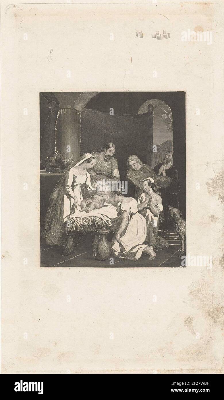 Adoration of the child by two shepherd girls Stock Photo - Alamy