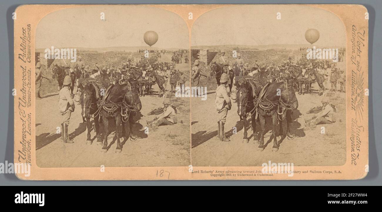 Screened representation of the army of Frederick Sleigh Roberts on the way to Johannesburg; Lord Roberts' Army Advancing Johannesburg - 84th Battery and Balloon Corps, South Africa .. Stock Photo