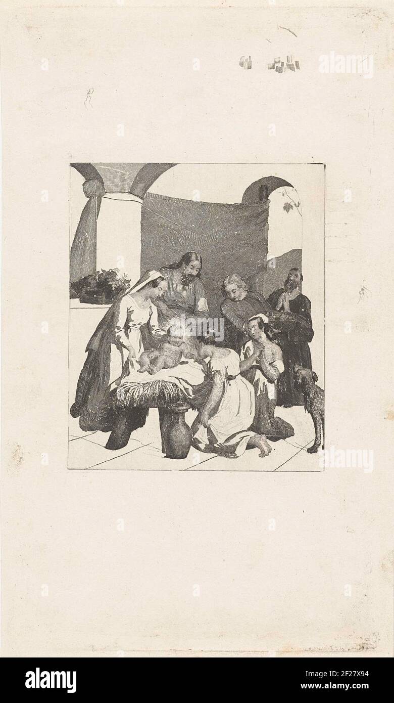 Adoration of the child by two shepherd girls Stock Photo - Alamy