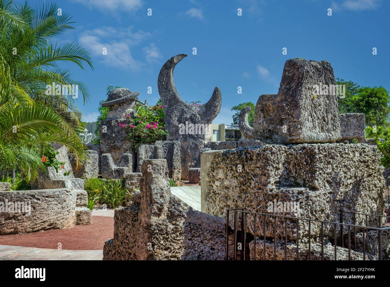 Stone carvings within the mysterious Coral Castle located south of