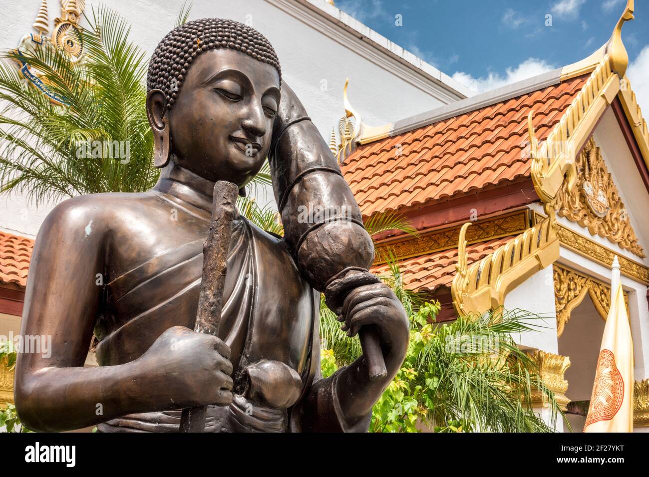 A Forest Monk Buddha statue outside the Thai Buddhist Temple, Wat Buddharangsi of Miami, located in the rural Redland area of Miami-Dade County, Flori Stock Photo