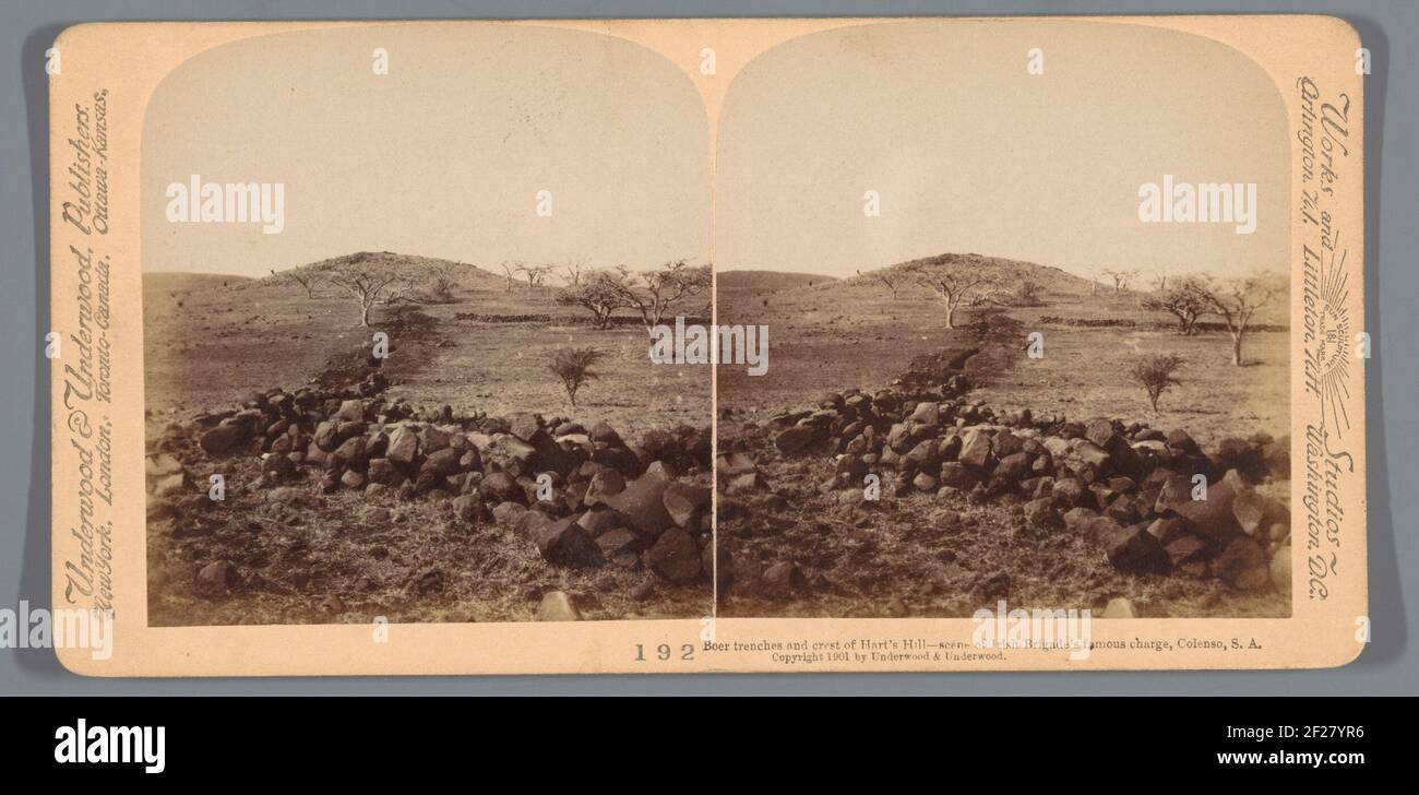 Walking at Colenso from the second peasant war in South Africa; Boer Trenches And Crest Of Hart's Hill - Scene Of Irish Brigade's Famous Charge, Colenso, S. A ... Stock Photo