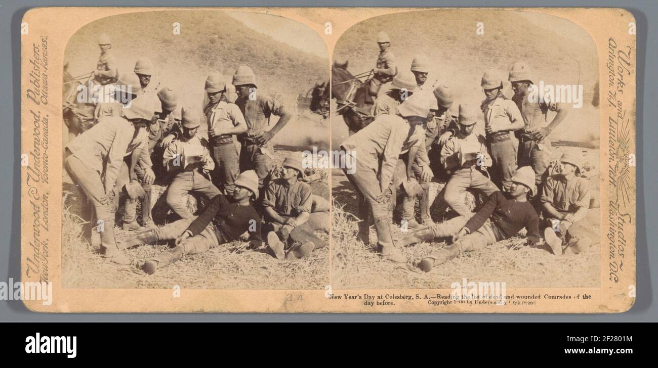 New Year's Day at Colesberg, S.A. - Reading the list of dead and wounded comrades the day before.. Stock Photo