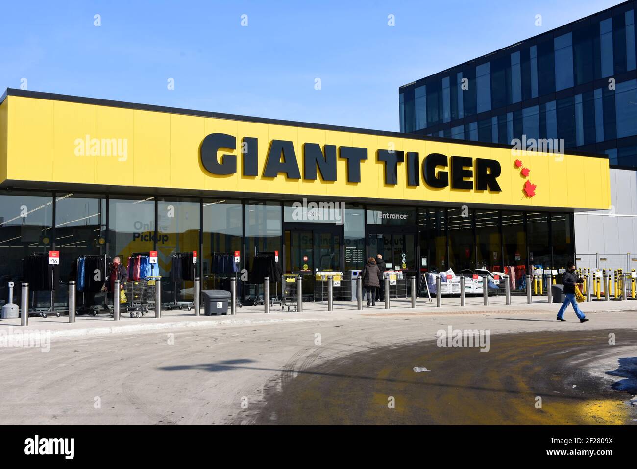 Ottawa, Canada - March 10, 2021: New Giant Tiger store on Walkley Road next to the company Headquarters.  The Canadian discount store chain operates o Stock Photo