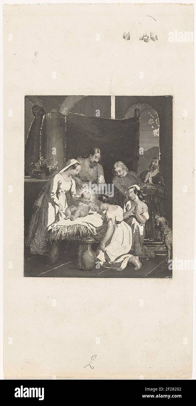 Adoration of the child by two shepherd girls Stock Photo - Alamy