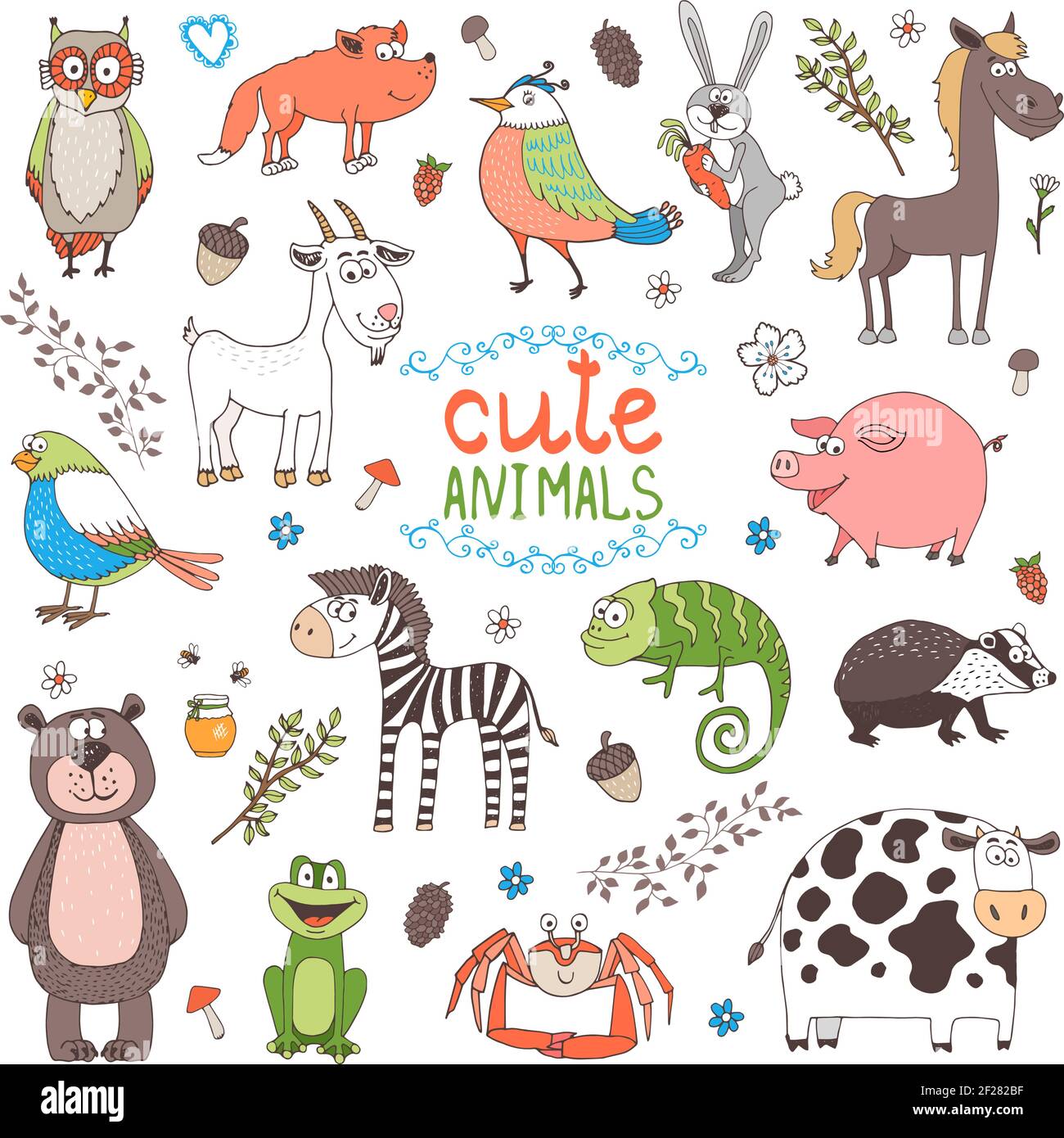 cute vector animals isolated on white background Stock Vector Image ...