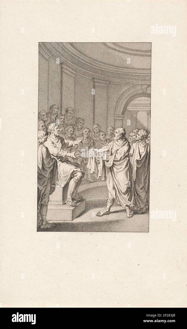 Quintus Fabius Maximus voor de raad in Carthago.The Roman General