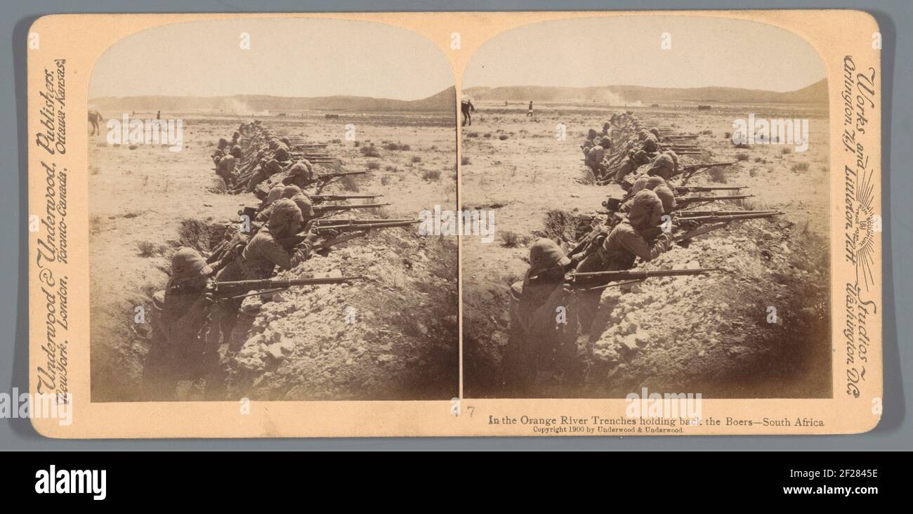 Behind the Orange River Intrenchments holding back the bravely advancing Boers - S. Africa.. Stock Photo