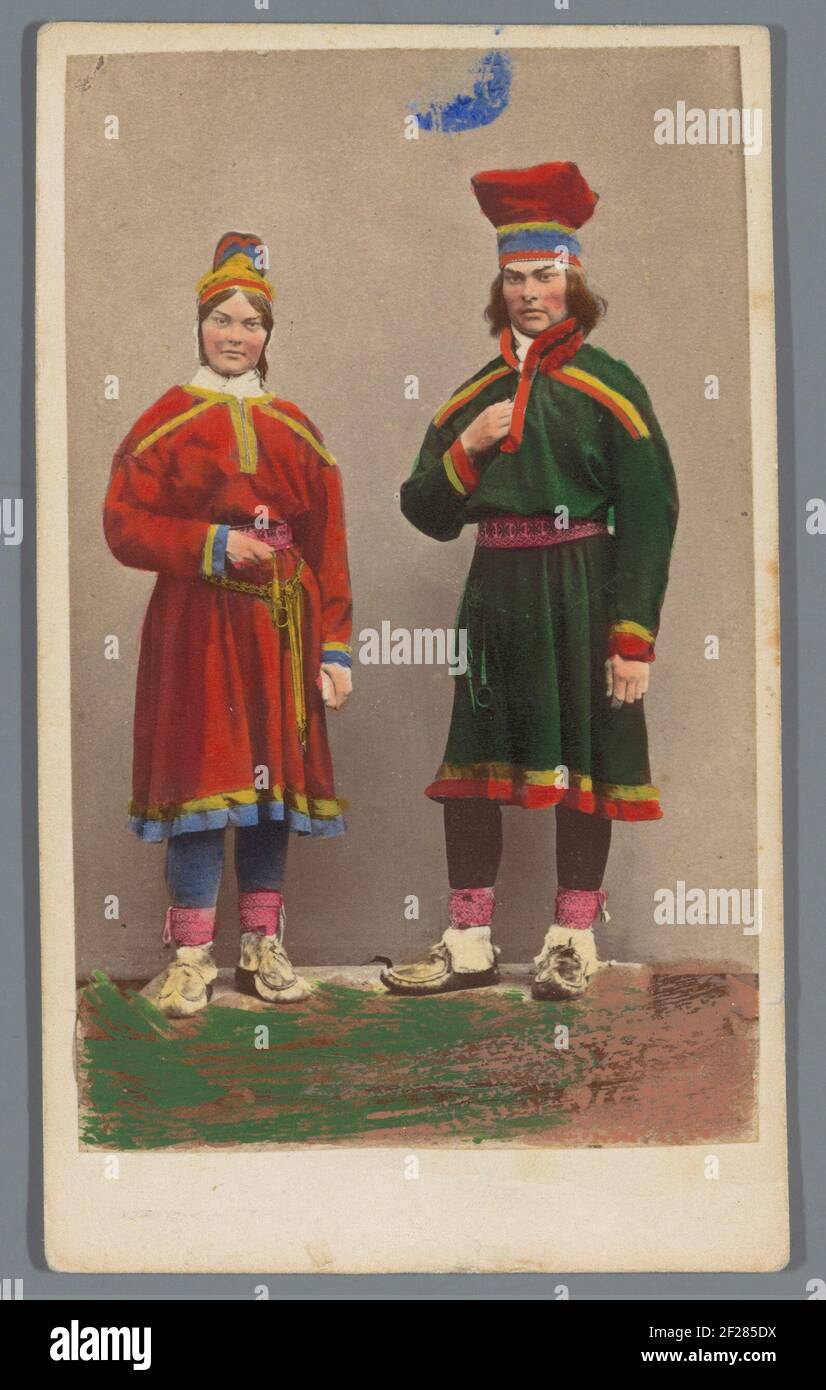 Portrait man and woman in traditional lappone, Norway .. Stock Photo