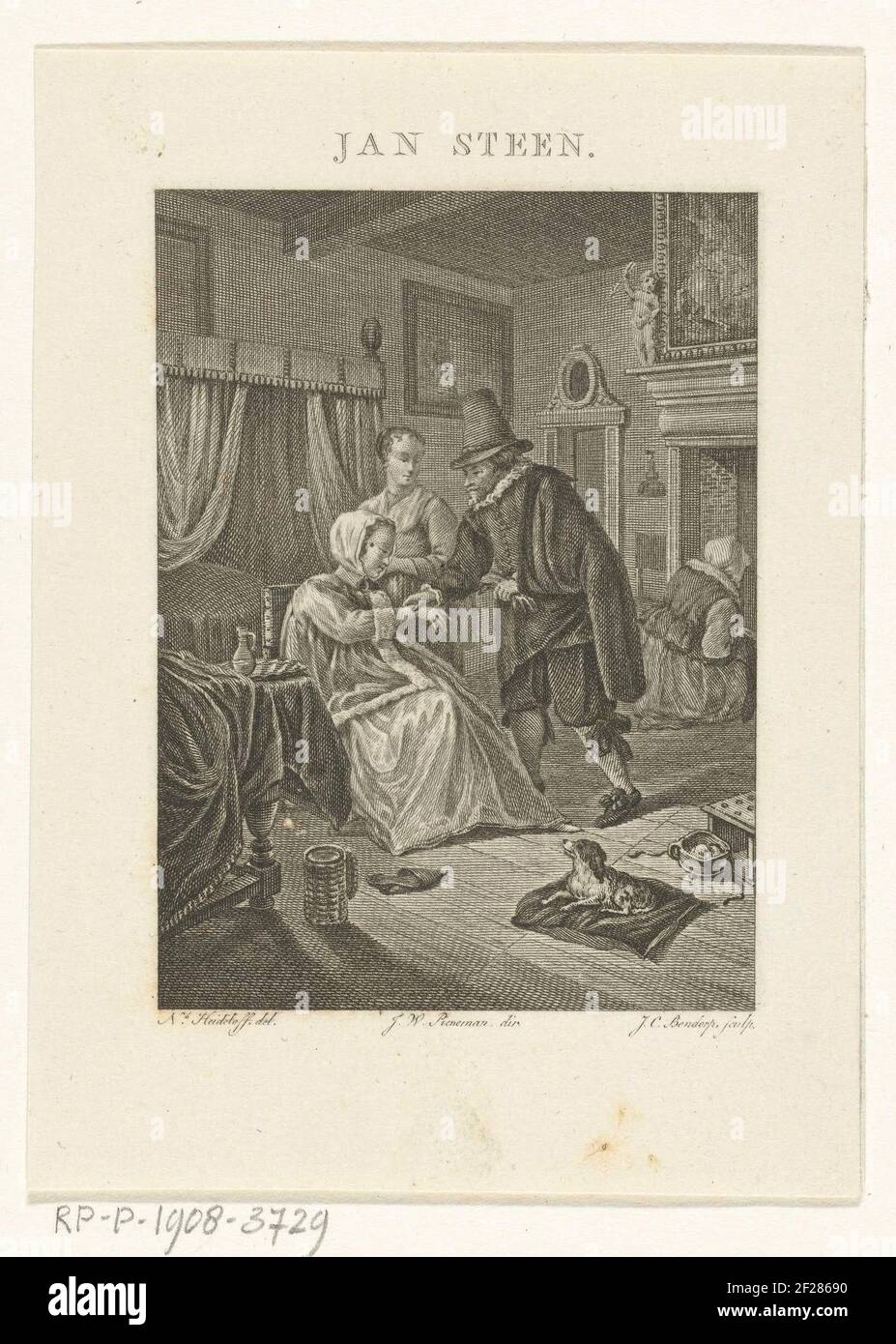 Doctor feels pulse of sick woman in sleeping room; Jan Steen .. Stock Photo