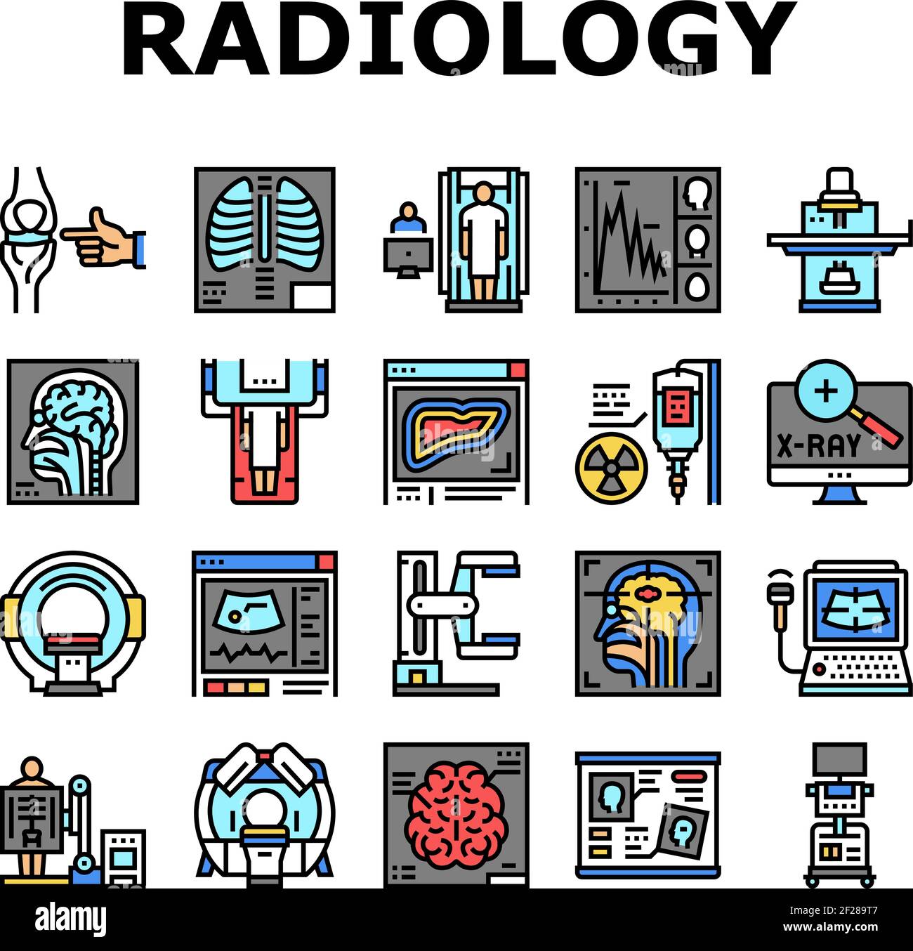 Radiology Equipment Collection Icons Set Vector Illustration Stock