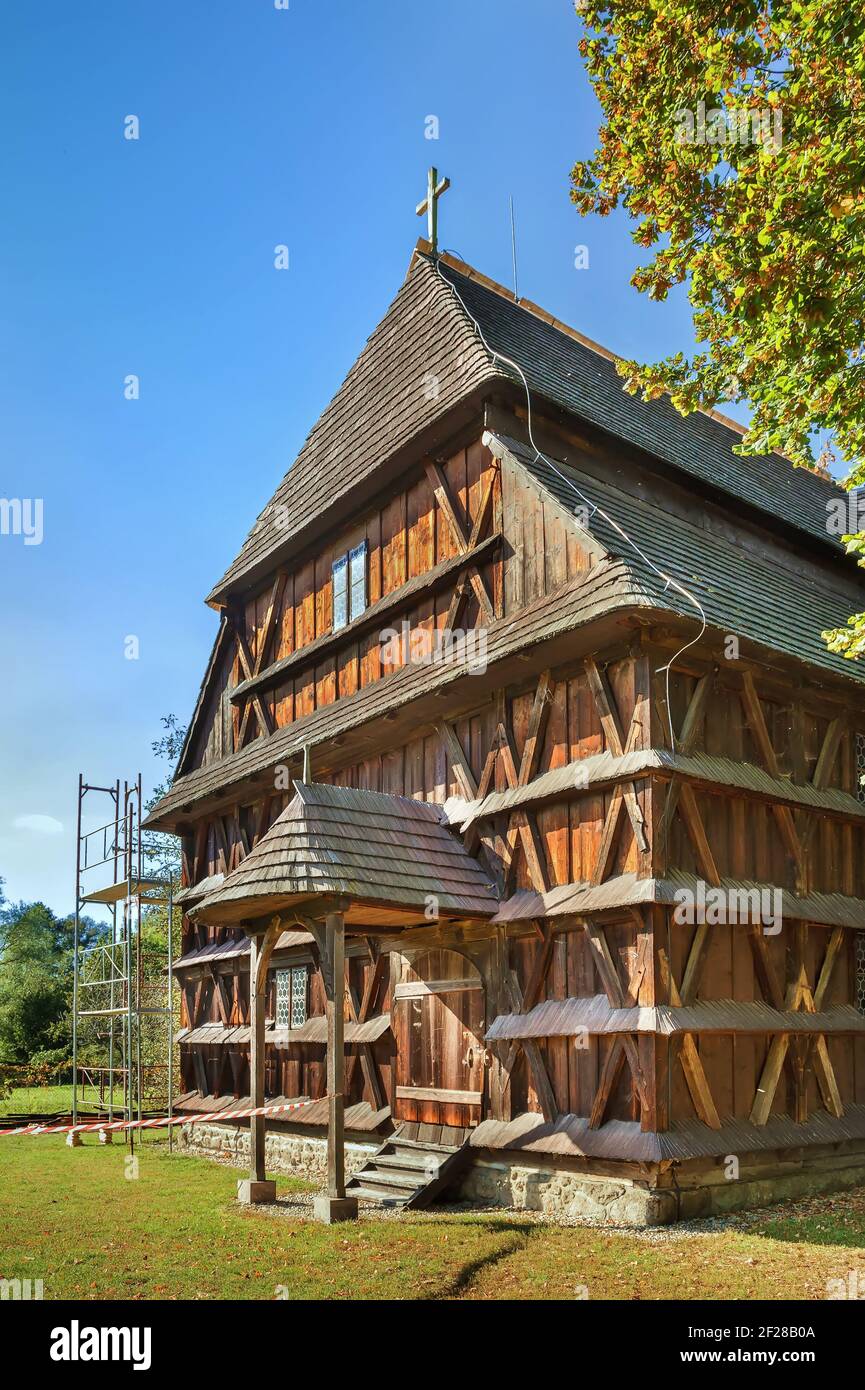 Wooden  church in Hronsek, Slovakia Stock Photo