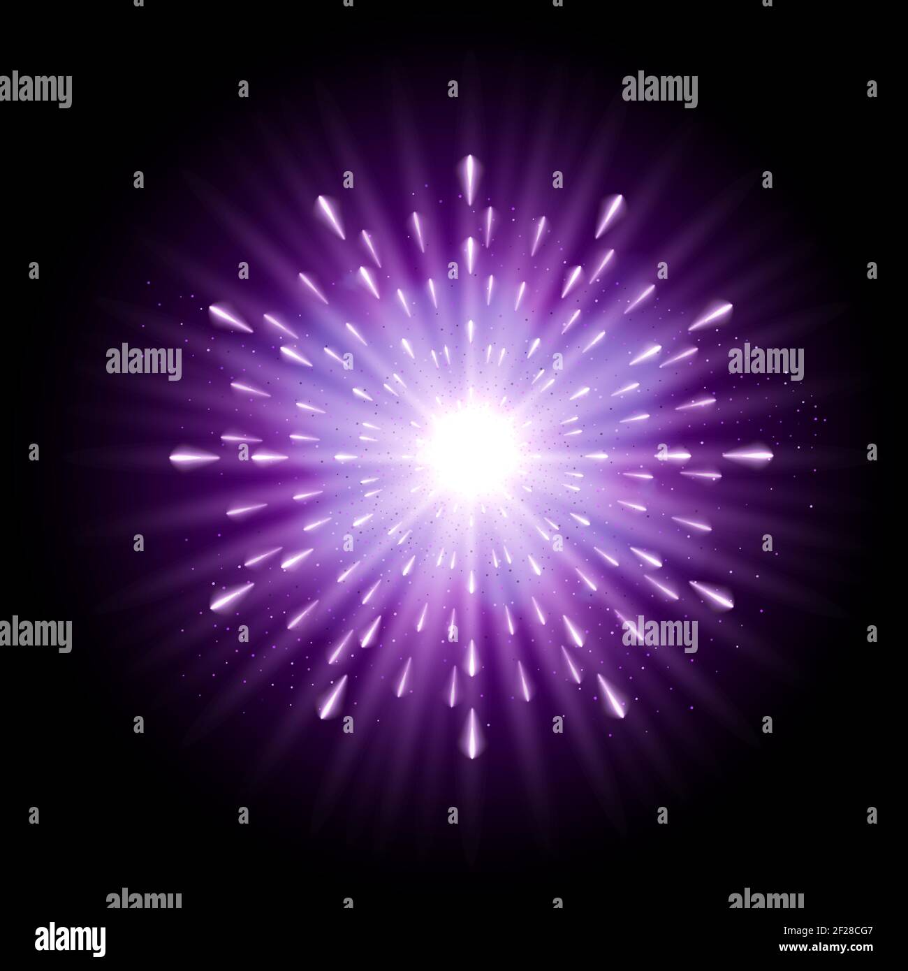 Purple burst with sparkle rays and lens flare effect. Glowing stars ...