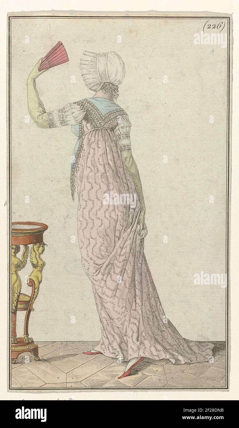 Newspaper of Ladies and Modes, Paris Costume, June 29, 1800, An 8 (226): Cornette at the peasant (...). 'Cornette to the Paysane'. Damn Trimmed with Fringes and Beads: "Lily of the valley grains." Jap with Trail and GeometricLy Zig-Saw Pattern. Folding odd. The Print Is Part Of The Fashion Magazine Laden Journal and Moldes, Published By Pierre de la Mesanger, Paris, 1797-1839. Stock Photo