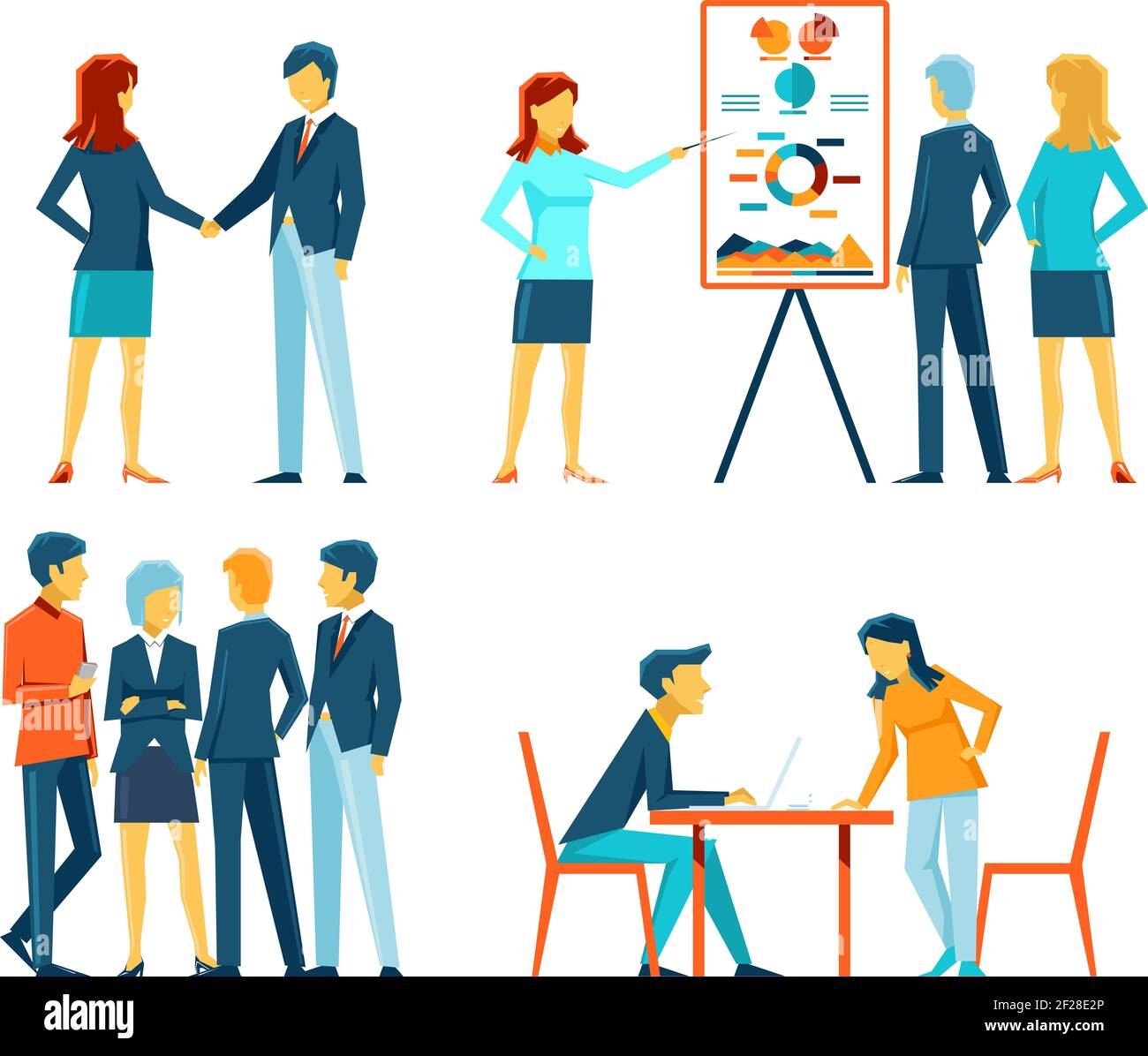 Business people in different poses. Office person, manager and