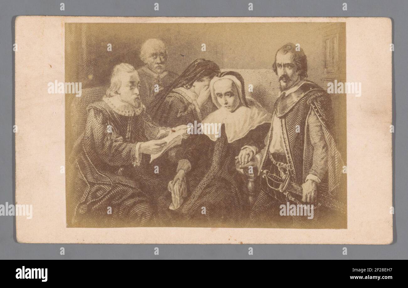 Photo production of an engraving (to a painting by Jozef Israëls): Van Oldenbarnevelt's widow and children read his farewell letter, 1619 .. Stock Photo