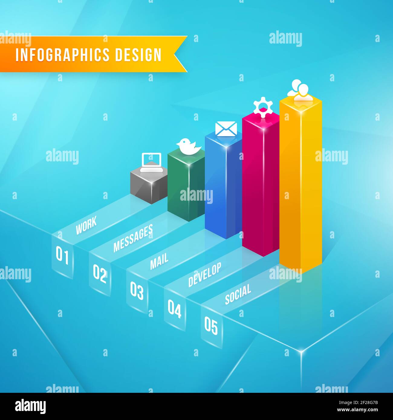 vector 3d bar chart infographics element with icons and text Stock ...