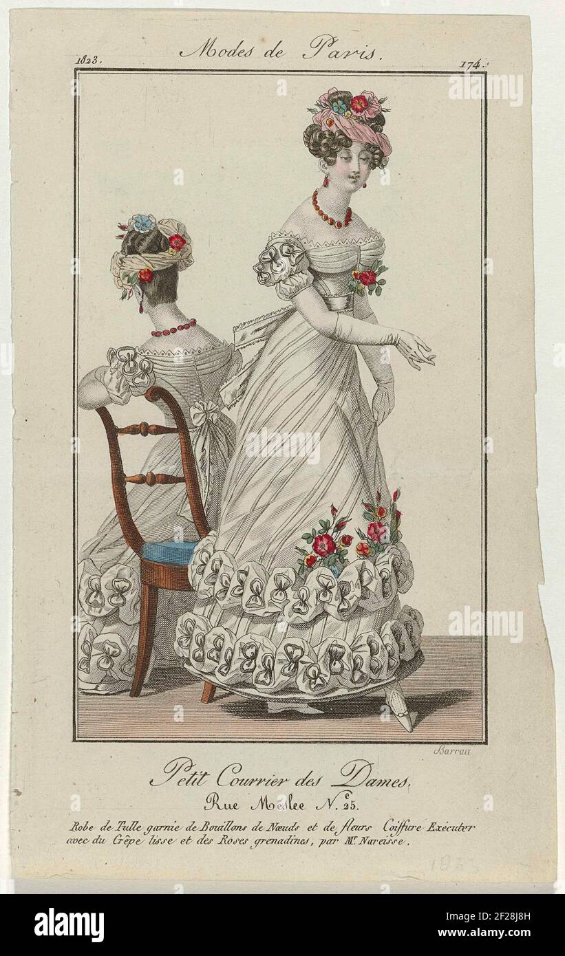 Petit Courrier des Dames, 1823, No. 174 : Robe de Tull (...).Woman ...