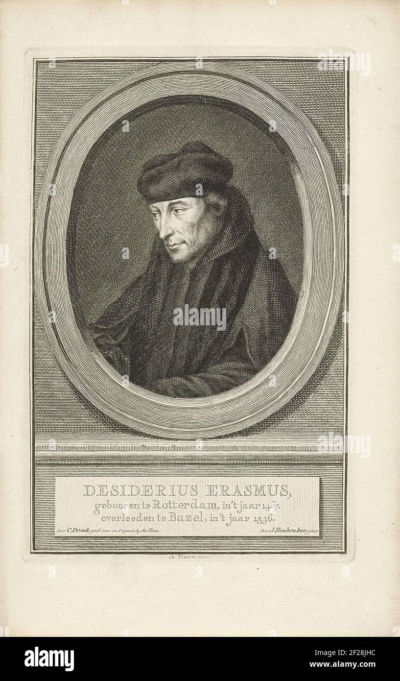Portrait to the left of Desiderius Erasmus in an oval. The portrait ...