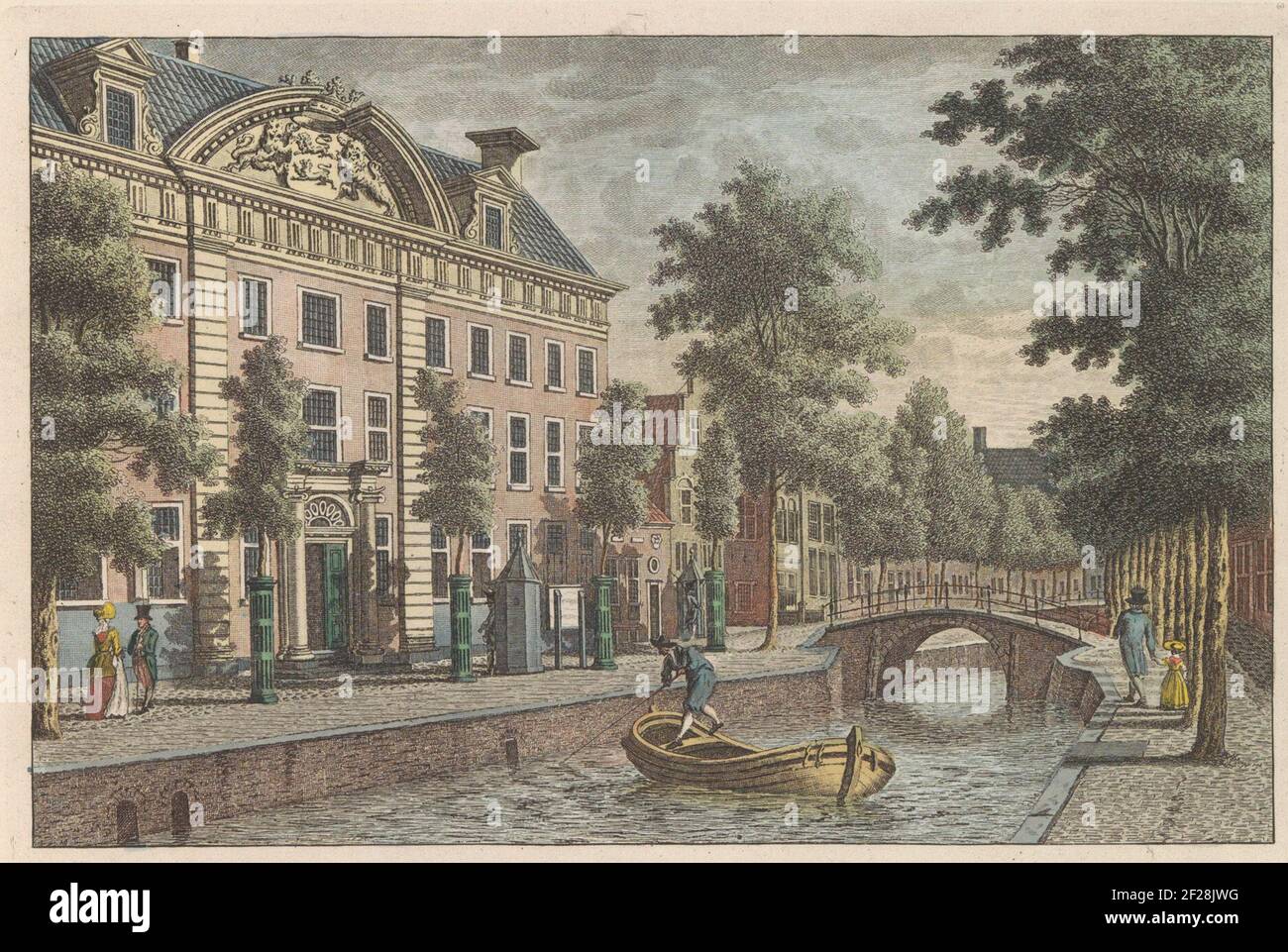 Provinciehuis te Leeuwarden, ca. 1790; T'Kollegie der Gedeputeerde Staaten, te Leeuwarden / Le Gouvernement - actuellement colêge des Etats députés à Leeuwarden.View of the College of Provincial Executive (Province House) at the two-way market in Leeuwarden, approx. 1790. Part of a sheet metal work from approx. 1824-1825 with 74 (unnumbered) plates of the most important topographic faces and several morals and habits in the United Kingdom der Nederlanden. Stock Photo