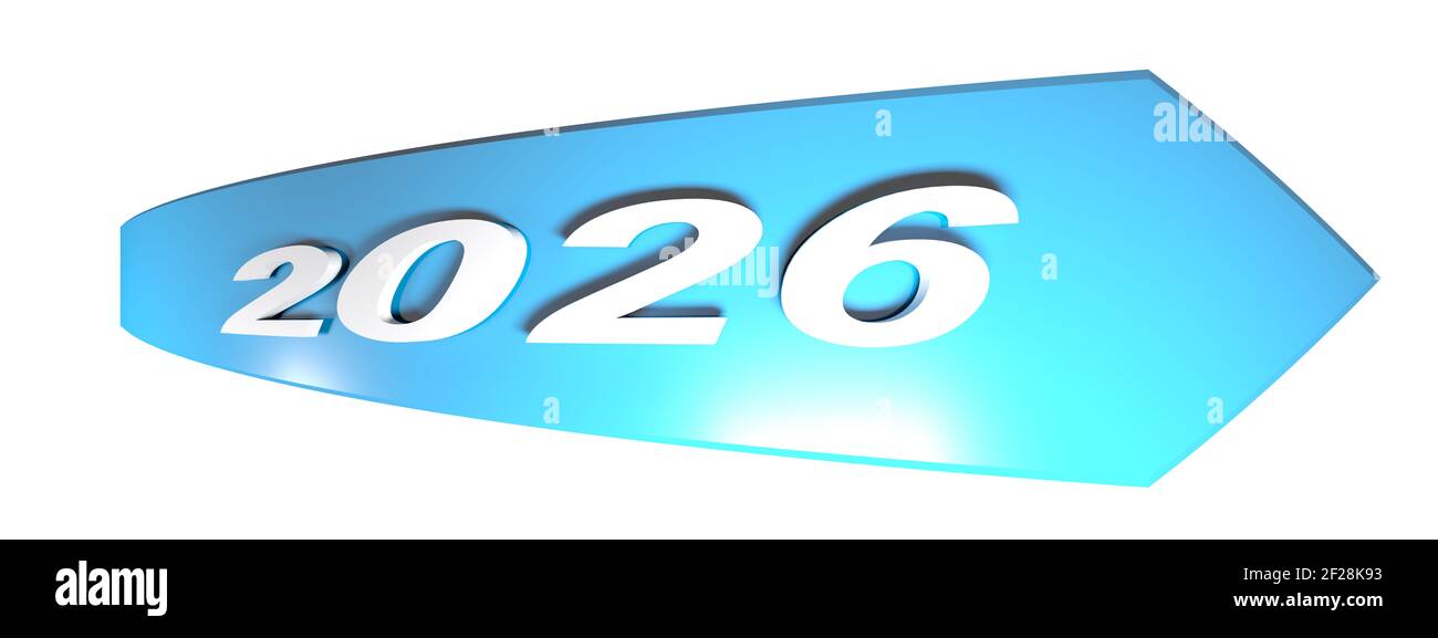2026 blue arrow on white background - 3D rendering illustration Stock ...