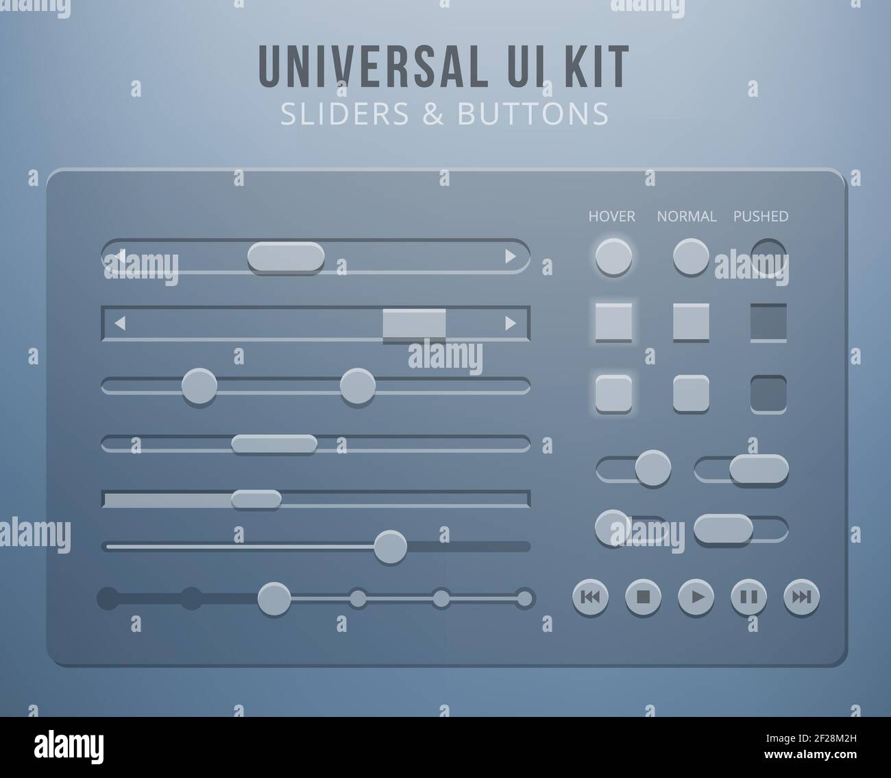 User interface elements with transparency. Button control, mobile sliders for website or web design Stock Vector