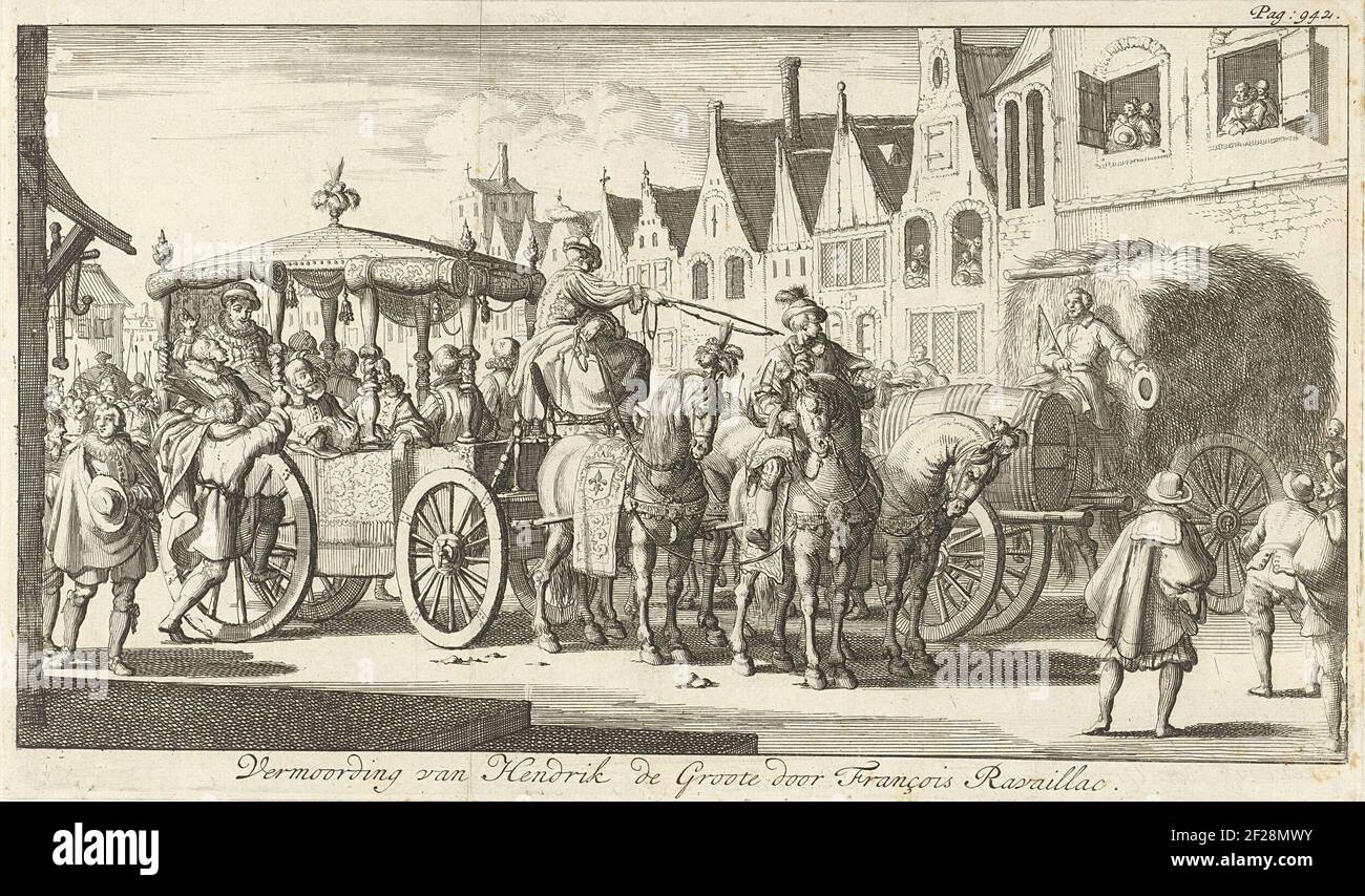 Murder of the French king Henry IV. The king sitting in a carriage is