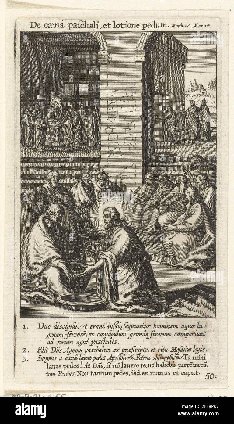 Christ washes the feet of the apostles; The Caena Paschali and Lotione Pedum; Vitae Passionis et Mortis Jesu Christ .. Stock Photo
