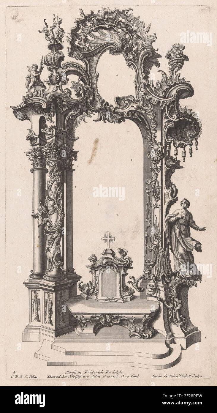 Altar with a woman; Designs for altars. Design for an altar with ...