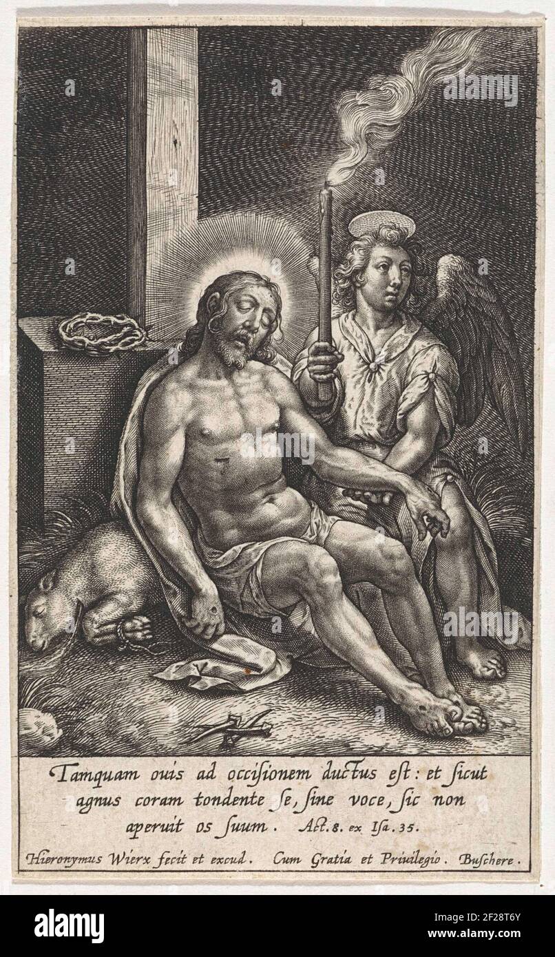 Engel beweent de gestorven Christus.The body of the Cristus died is