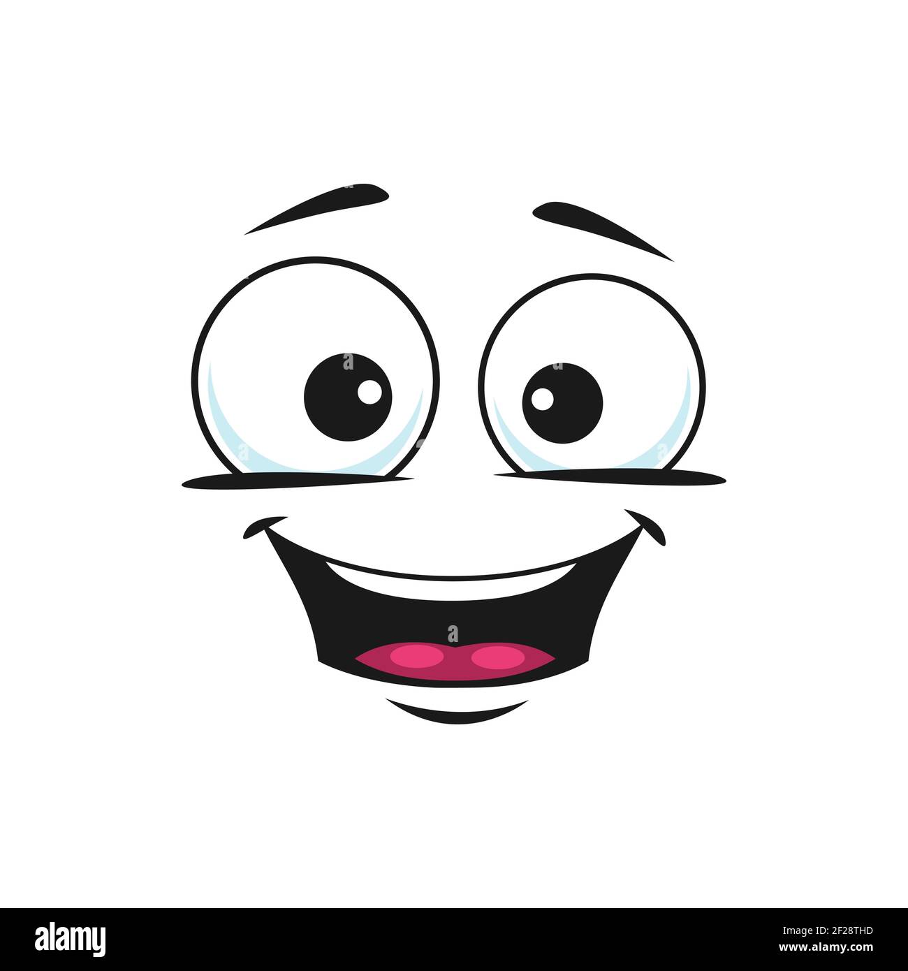 Happy smiley with open mouth isolated funny line art emoticon. Vector emoji sticker, person chatbot in good mood. Laughing head, world smile day symbo Stock Vector