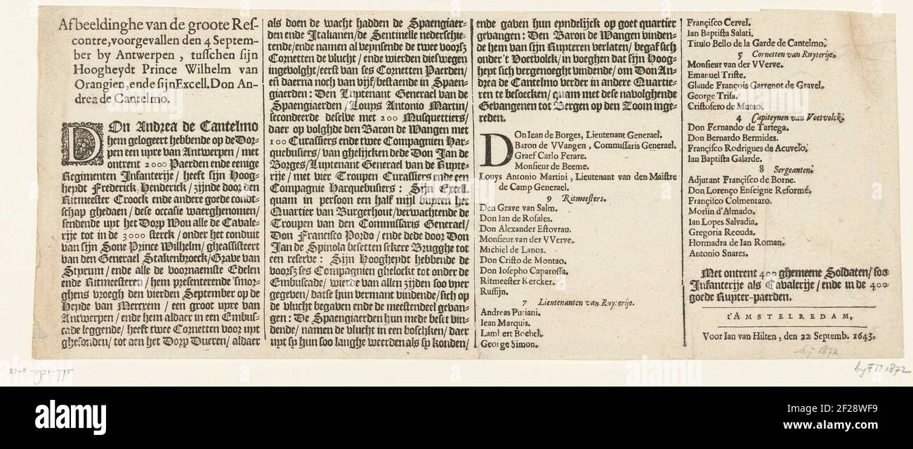 Text Sheet At A Print From Battle Of Borgerhout 1643 Imagehe Van De Groote Rescontre Happened To September 4 By Antwerp Between Sijn Hoogheydt Prince Wilhelm From Orangien And The Sijn Extell Text Sheet At A Print From Battle Of Borgerhout 1643 Imagehe Van De Groote Rescontre Happened To September 4 By Antwerp Between Sijn Hoogheydt Prince Wilhelm From Orangien And The Sijn Extell