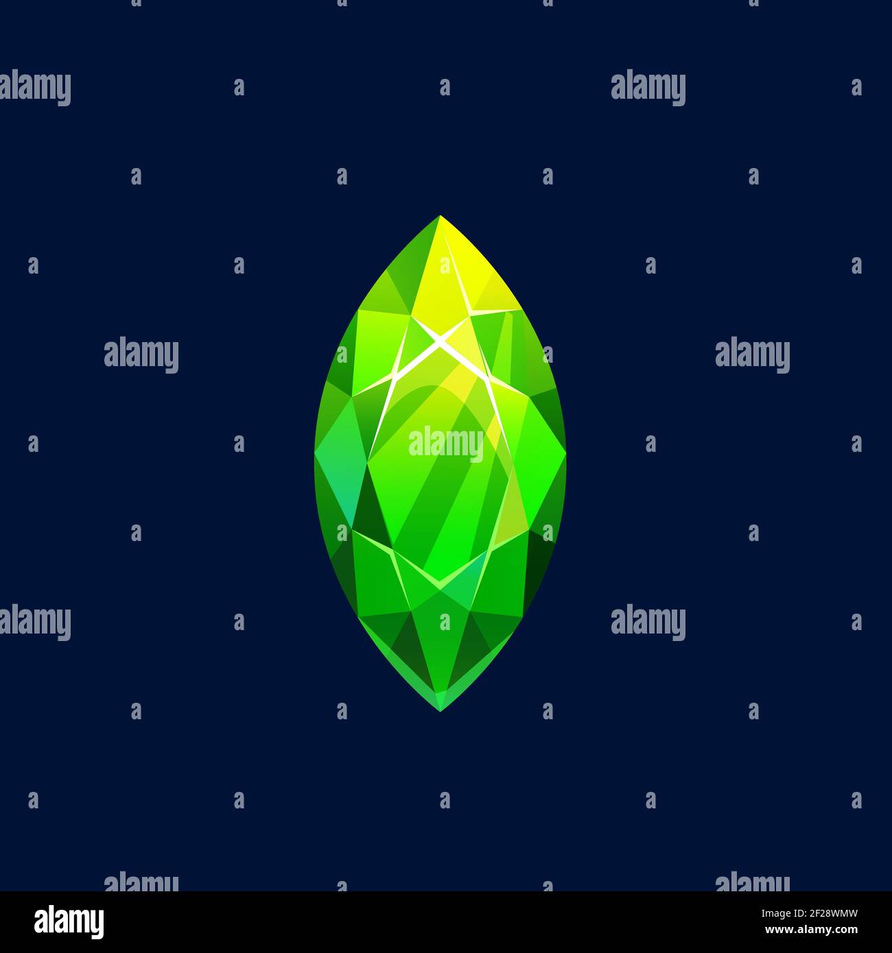 Green crystal, magic rock vector icon, gem stone. Precious or semiprecious emerald gemstone, organic faceted mineral, oval shape jewelry for ui isolat Stock Vector