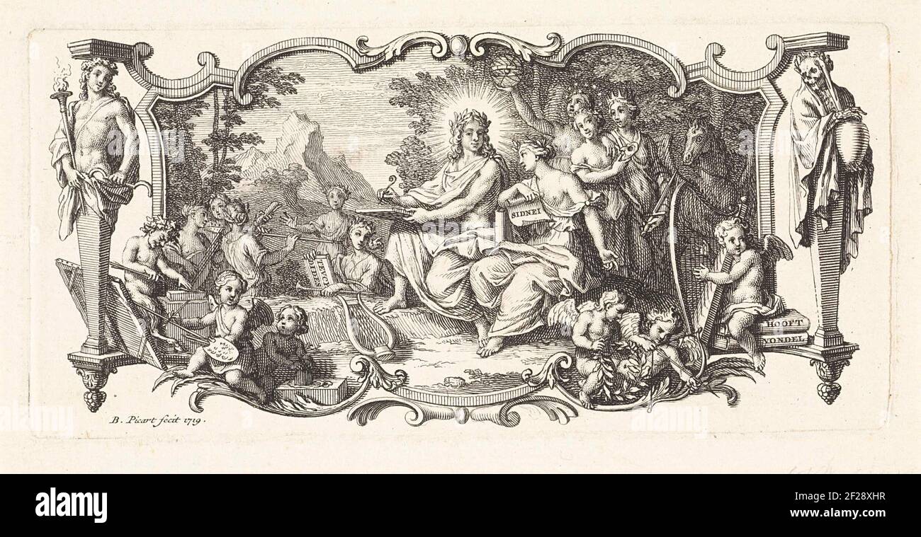 Apollo Atributes Apollo en de Muzen.Apollo in the middle of the muses. Putti play with ...