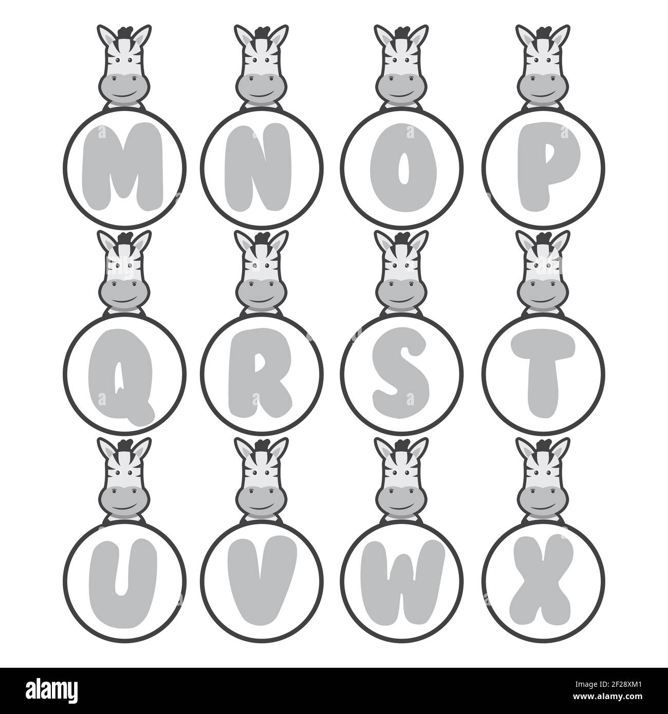 Zebra alphabet collection, vector art and illustration. Stock Vector