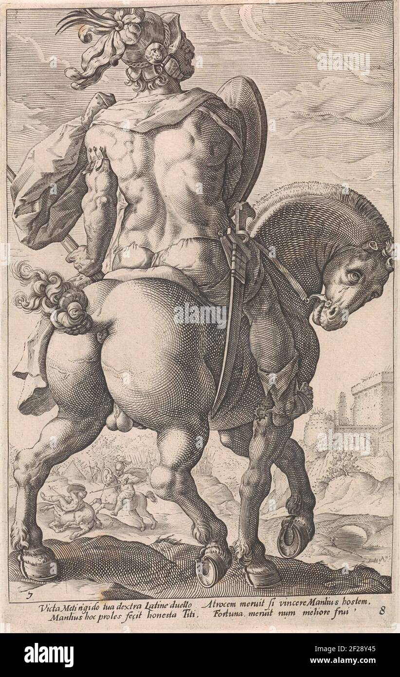 Titus Manlius te paard; Romeinse helden.The Held Titus Manlius on