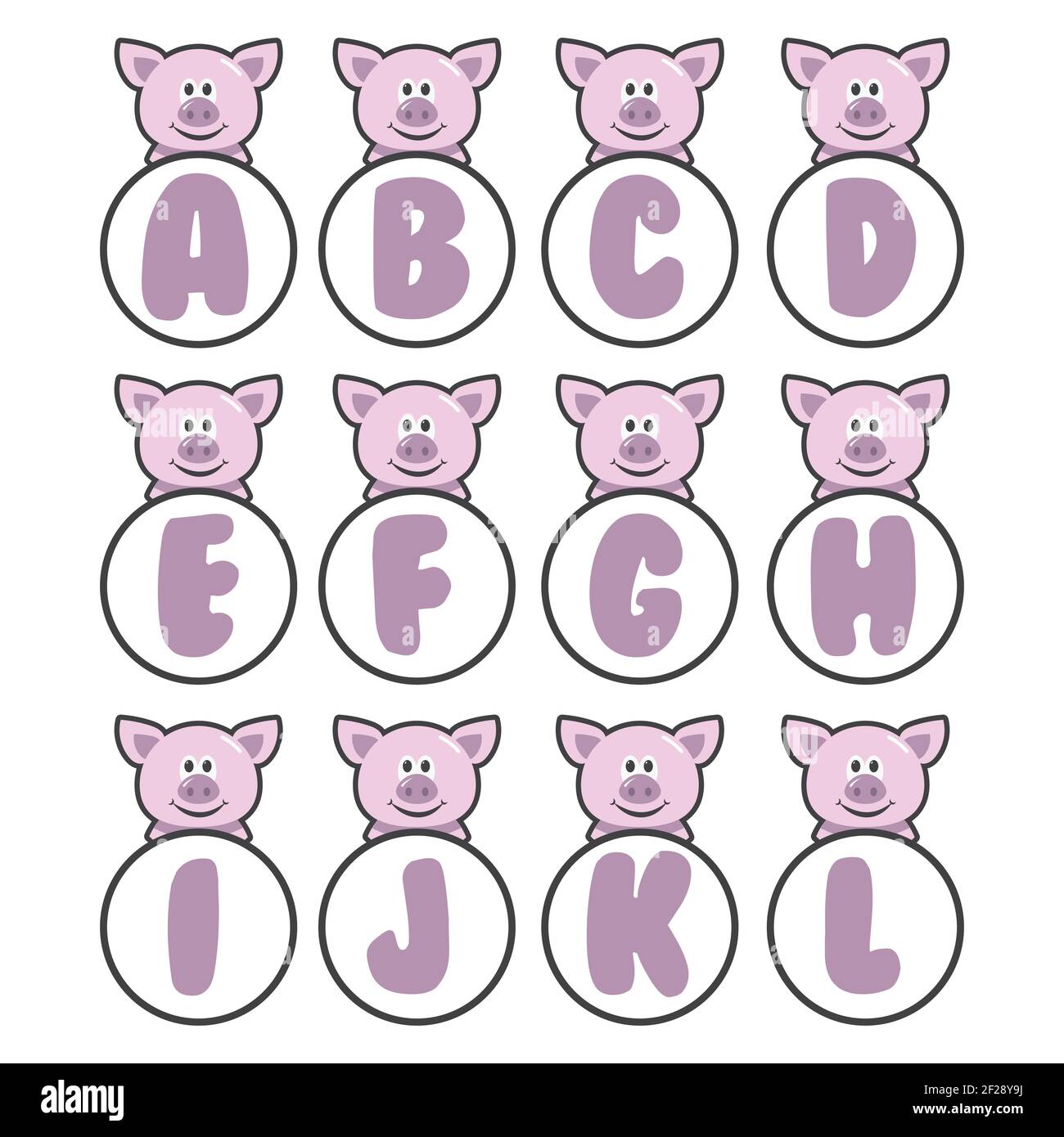 Pig alphabet collection, vector art and illustration. Stock Vector