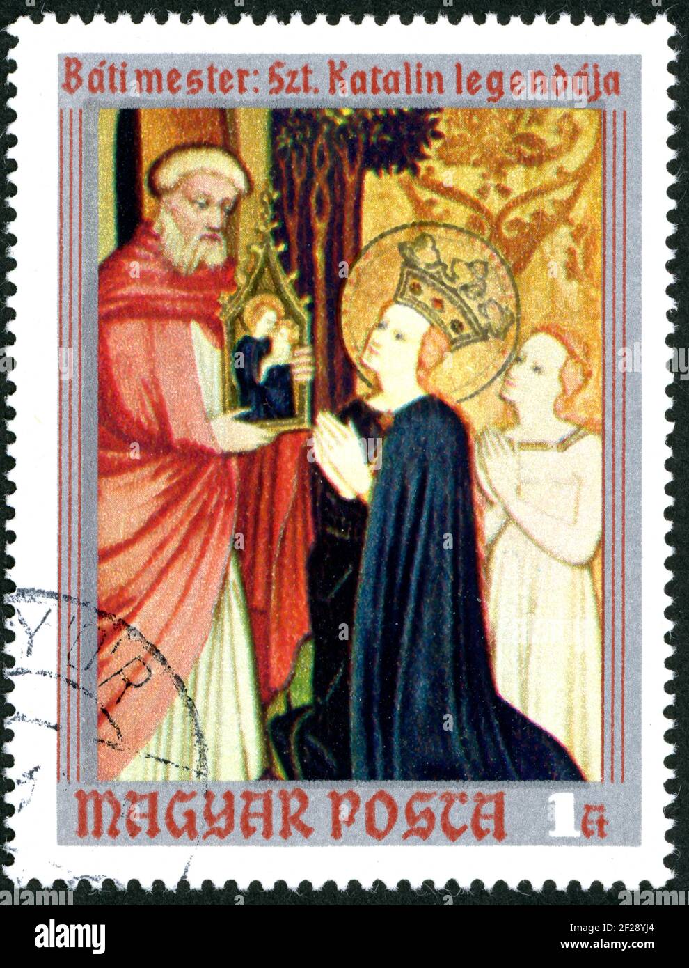 A stamp printed in Hungary, shows the paintings from Christian Museum, Esztergom: Legend of St. Catherine of Alexandria by unknown artist, circa 1970 Stock Photo
