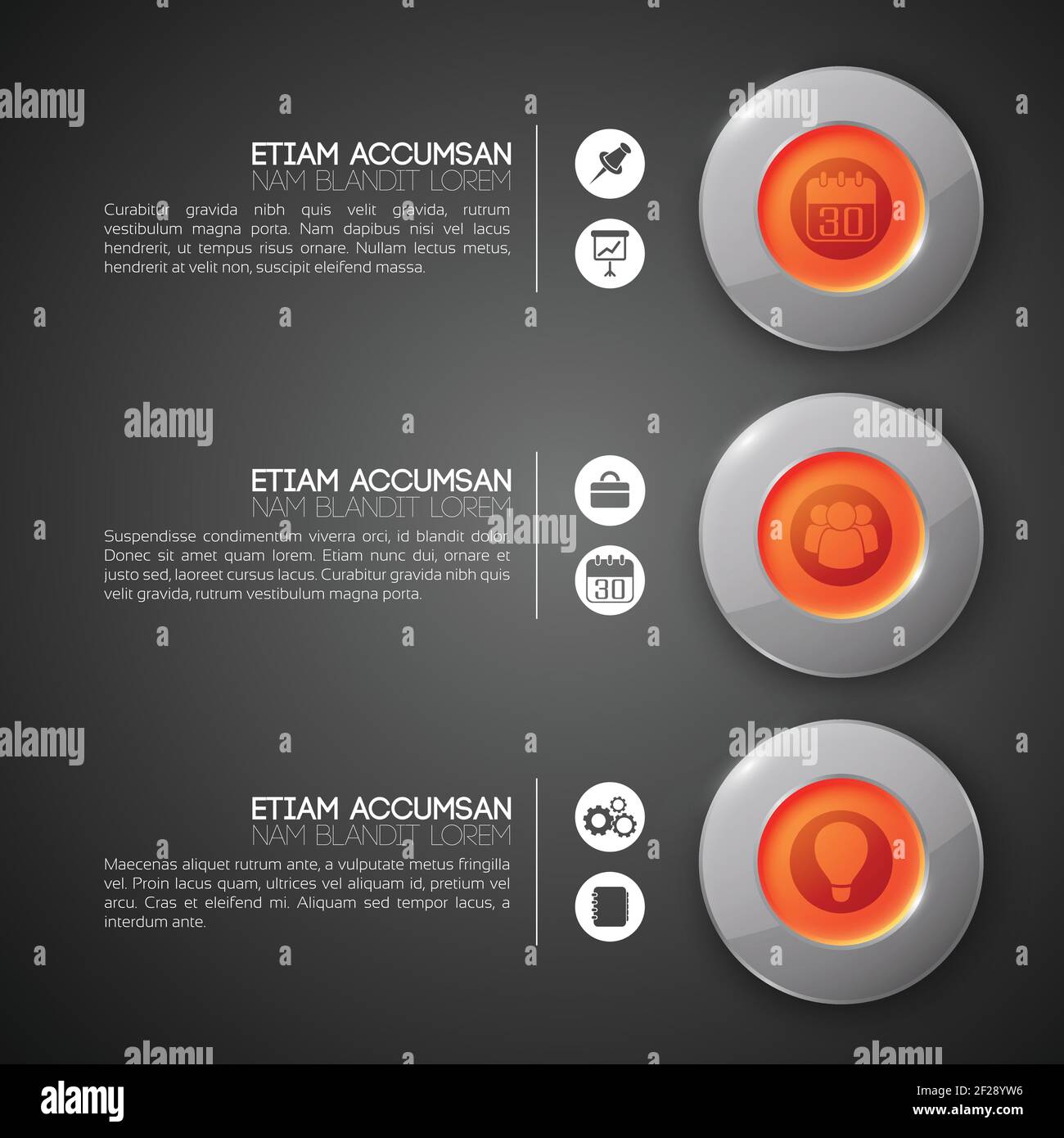Business infographic design concept with text glass red round buttons ...