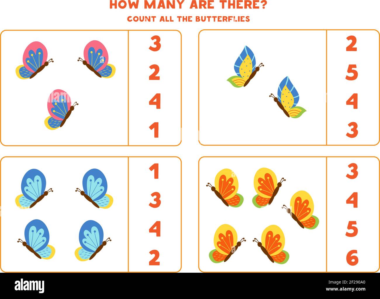 Count all colorful butterflies and circle the correct answers. Math ...