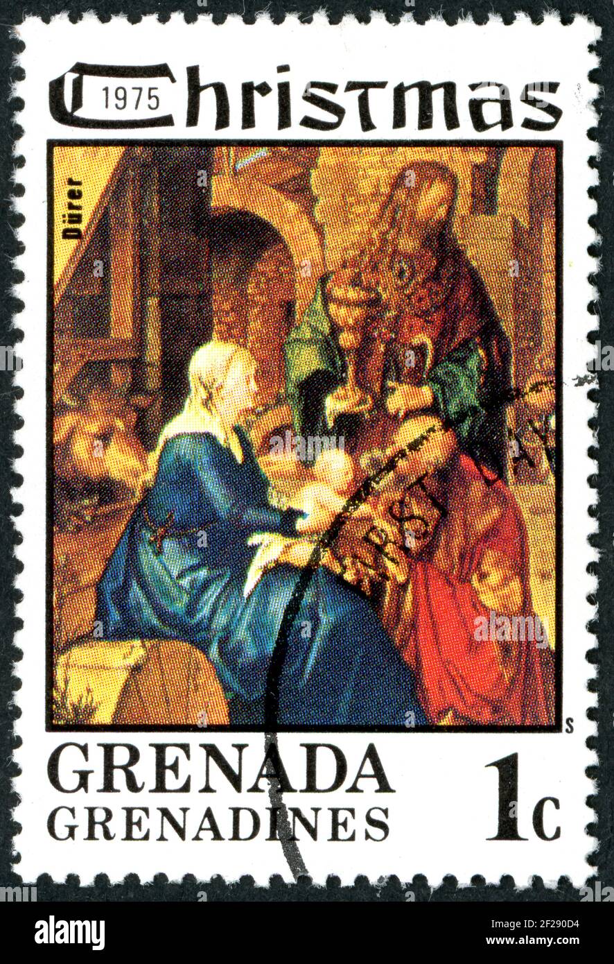 A stamp printed in Grenada Grenadines, Christmas issue, shown the Adoration of the Magi, by Albrecht Duerer, circa 1975 Stock Photo