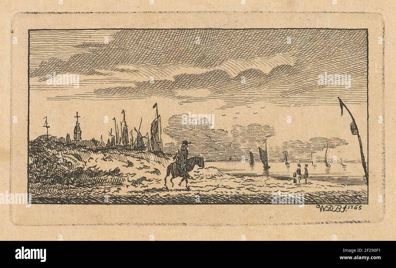 Coastal landscape. Landscape with dunes and the beach. A rider with