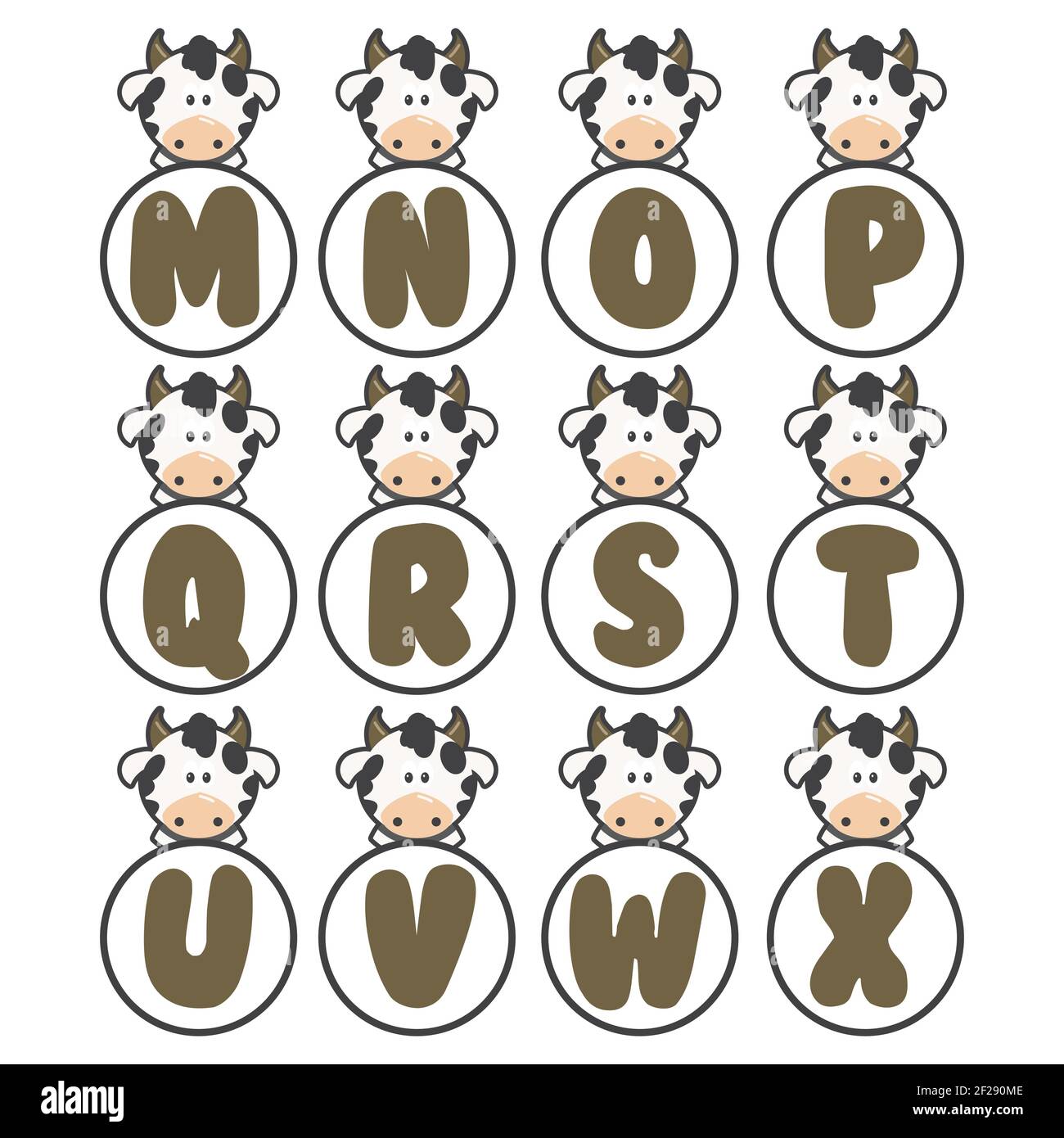 cow alphabet collection, vector art and illustration. Stock Vector
