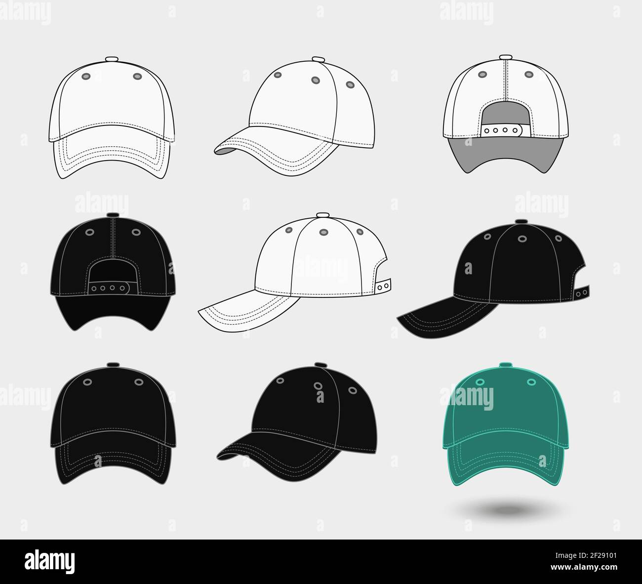 Baseball cap. Back, front and side view. Uniform fashion hat, design sport  clothing. Vector illustration Stock Vector Image & Art - Alamy