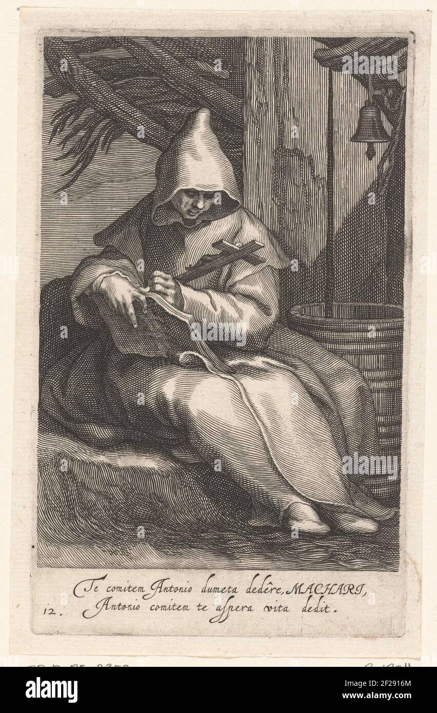 Saint Macarius of Egypt as a hermit; In committee Antonio (...) Aspera Vita Dedit; Hermiters; Ad Sacrum Speculum (...) Patribus that Ales .. Stock Photo
