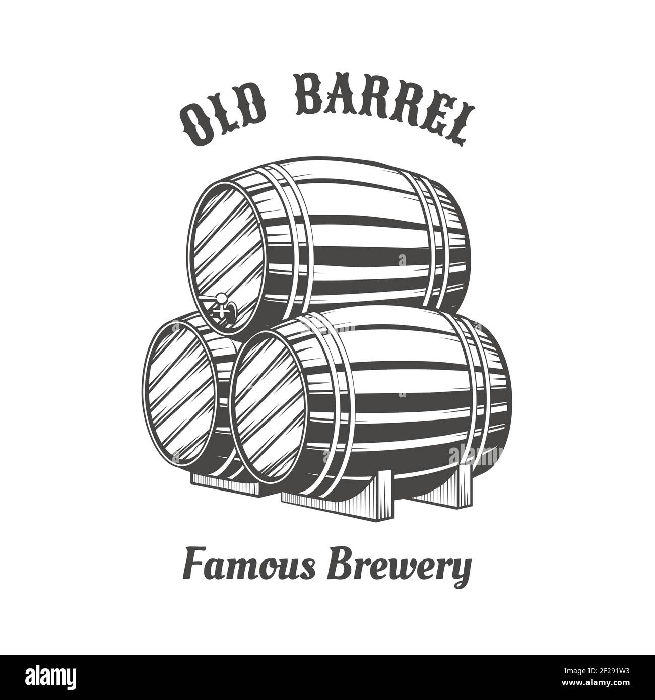 Logo design with wooden beer barrels for pab. Alcohol, old keg, conteiner and object, winery storage, vector illustration Stock Vector