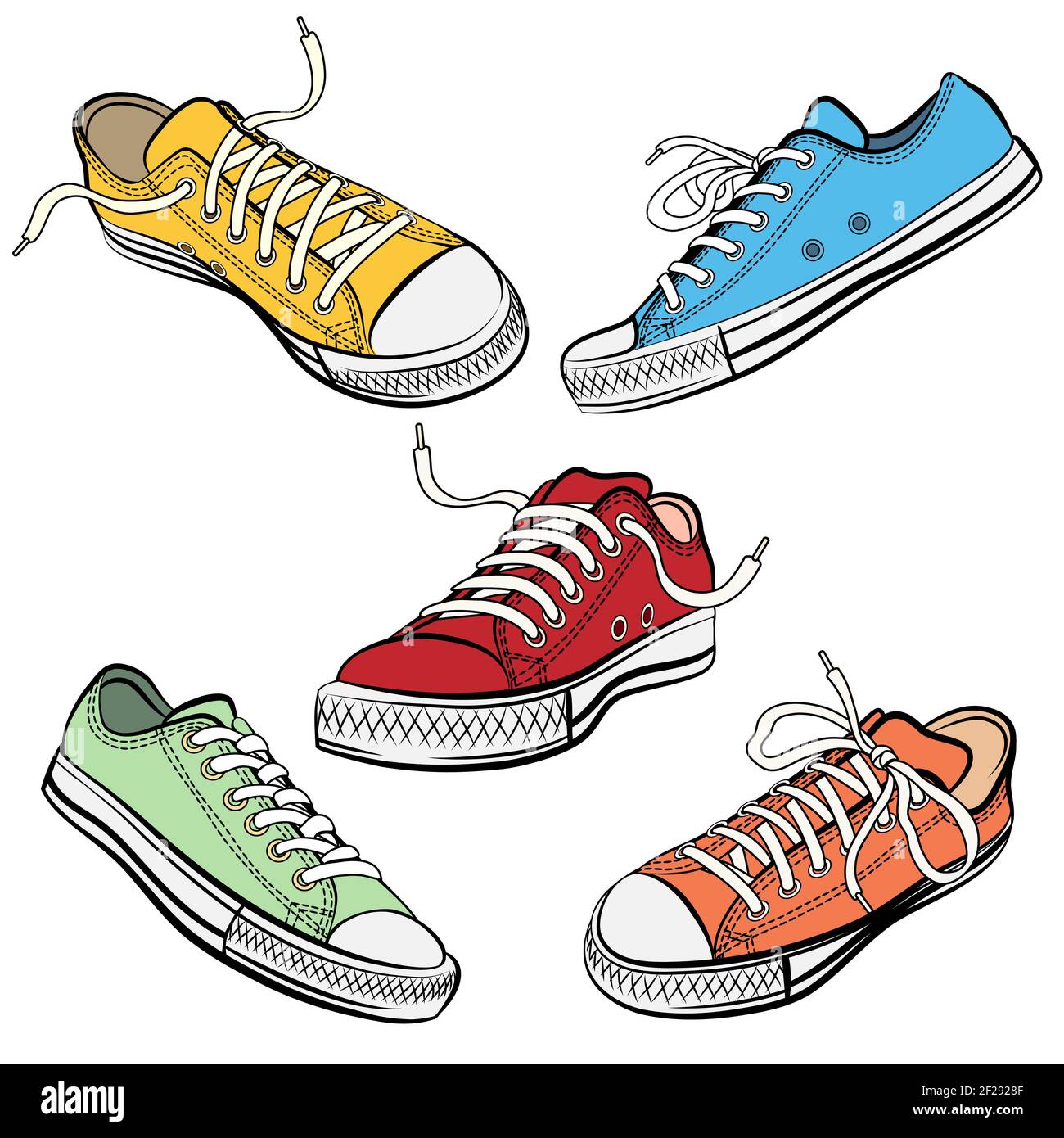 Set of sport shoes or sneakers icons in different views. Footwear and lace,  clothing and street style Stock Vector