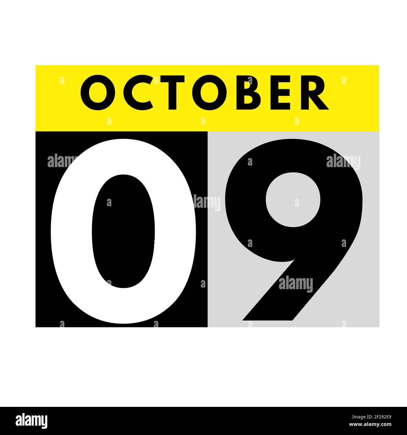 October 9 . flat daily calendar icon .date ,day, month .calendar for