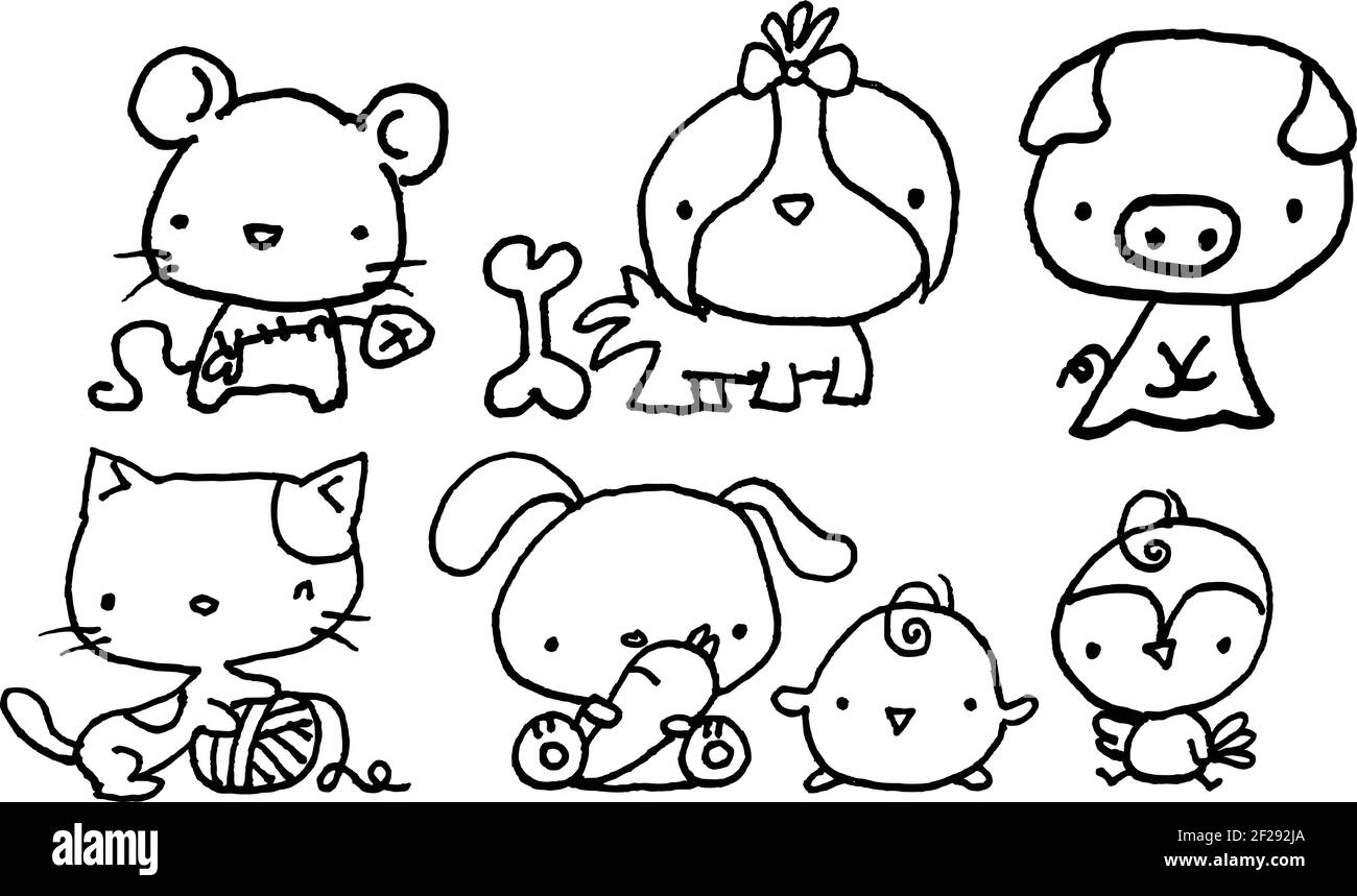 vector cartoon pet animals black and white Stock Vector Image & Art - Alamy