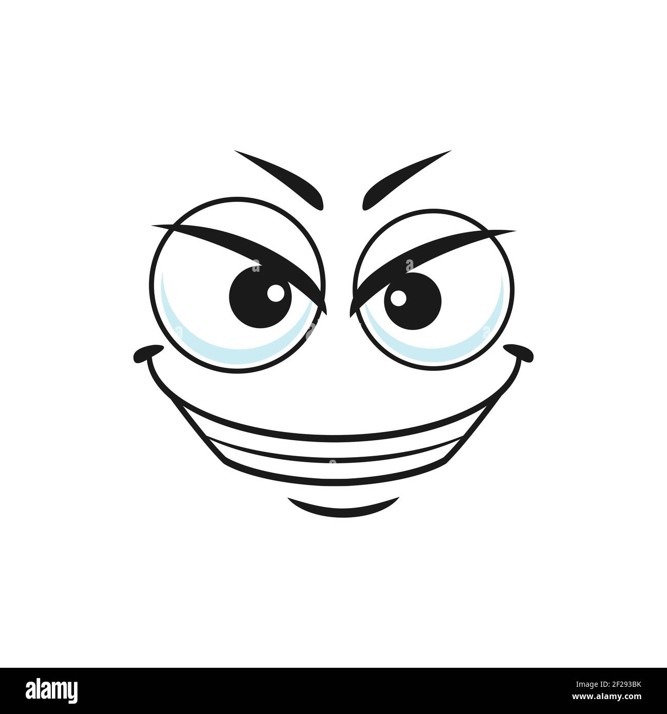 Suspicious emoticon with derisive face isolated icon. Vector satirical emoji with big eyes and smile, scornful and quizzical smiley line art. Disbelie Stock Vector